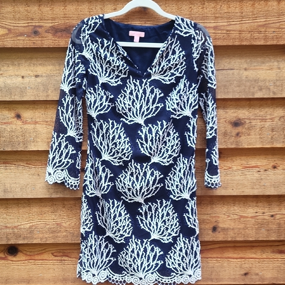 Lilly Pulitzer Seaside Wendu Coral  Pattern Dress 0 EUC